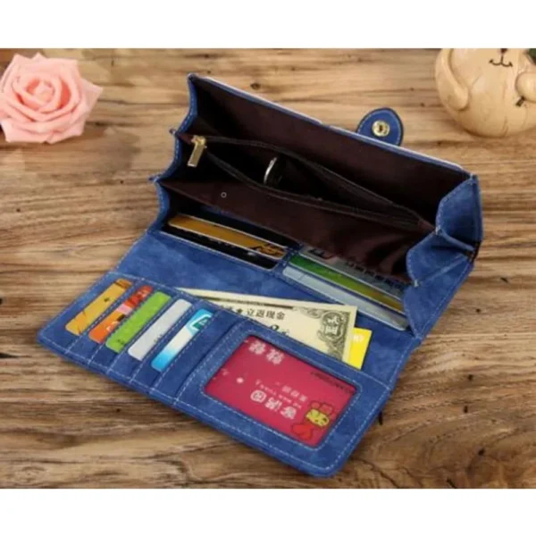 Women's Faux Leather Medium Snap Button Wallet (Dark Blue) - Image 3