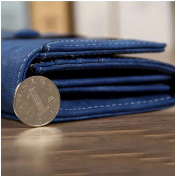 Women's Faux Leather Medium Snap Button Wallet (Dark Blue) - Image 4
