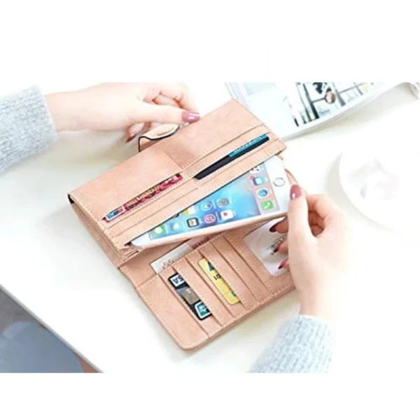Women's Faux Leather Medium Snap Button Wallet (Brown) - Image 3
