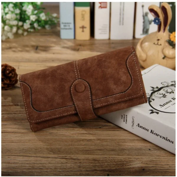 Women's Faux Leather Medium Snap Button Wallet (Brown) - Image 2