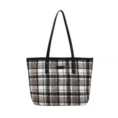 Women's Woolen  Medium Shoulder Zipper Handbag (White)