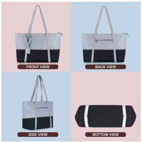 Women's Faux Leather Large Shoulder Zipper Handbag (Light Blue) - Image 4