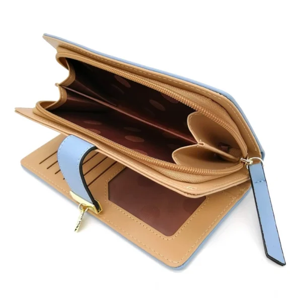 Women's Faux Leather Medium Snap Button Wallet (Blue) - Image 3