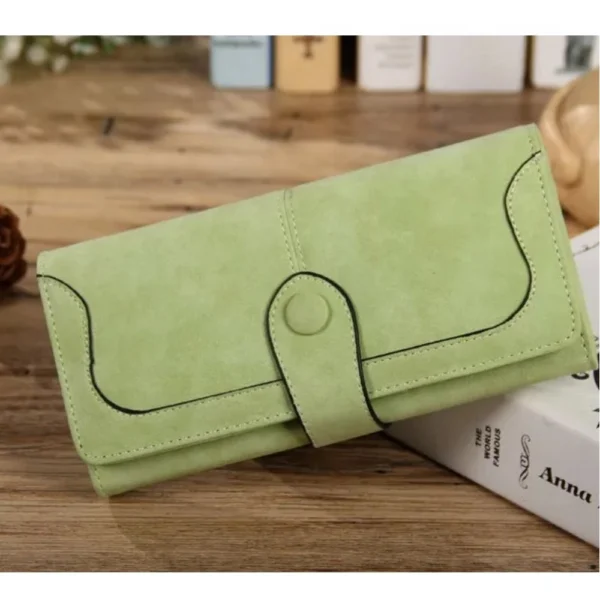 Women's Faux Leather Medium Snap Button Wallet (Green) - Image 4