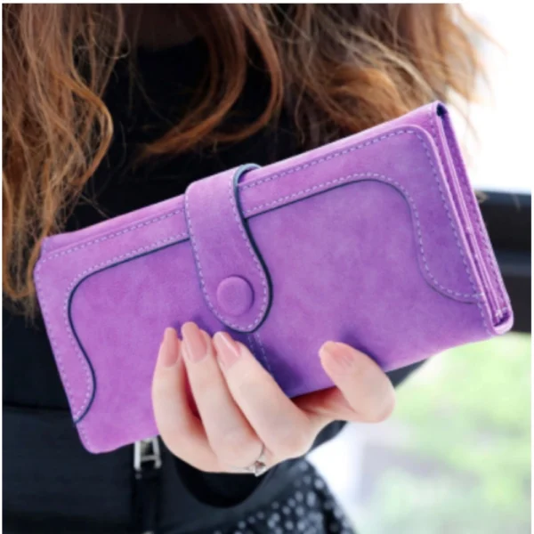 Women's Faux Leather Medium Snap Button Wallet (Purple) - Image 3