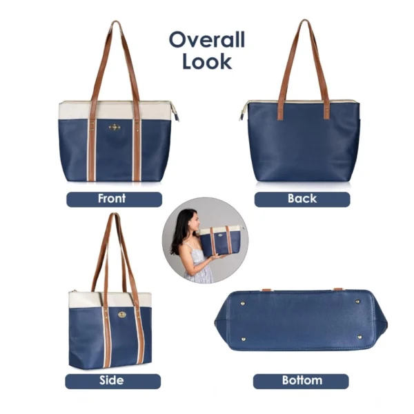 Women's Faux Leather Large Shoulder Zipper Handbag (Dark Blue) - Image 4