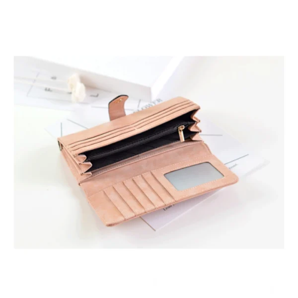 Women's Faux Leather Medium Snap Button Wallet (Khakhi) - Image 3