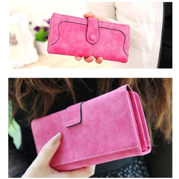 Women's Faux Leather Medium Snap Button Wallet (Pink) - Image 3