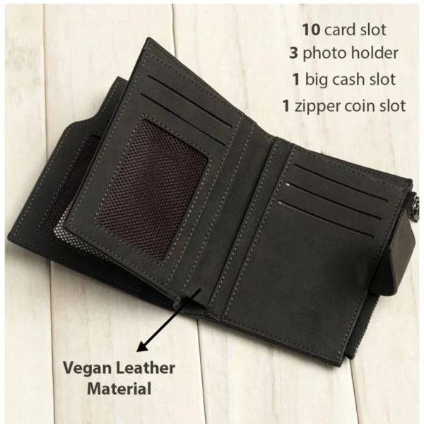 Women's Vegan Leather Small Zipper Wallet (Black) - Image 2