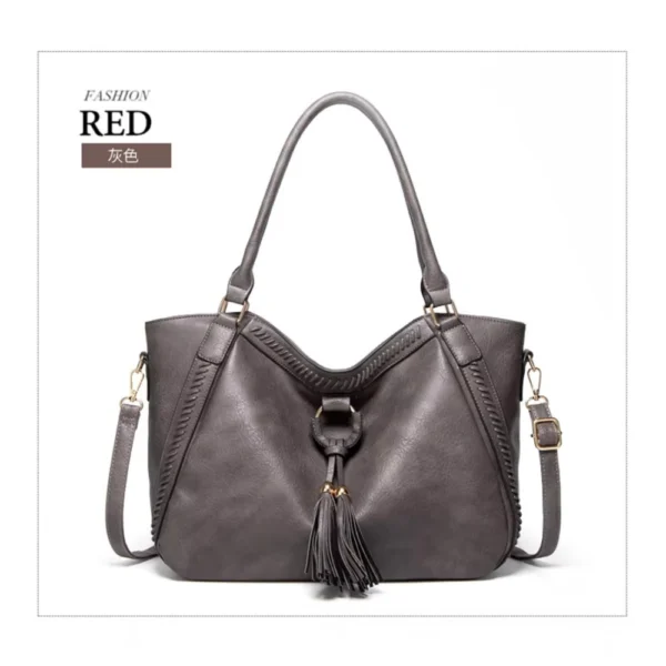 Women's PU Leather Large Shoulder Zipper Handbag (Grey) - Image 3
