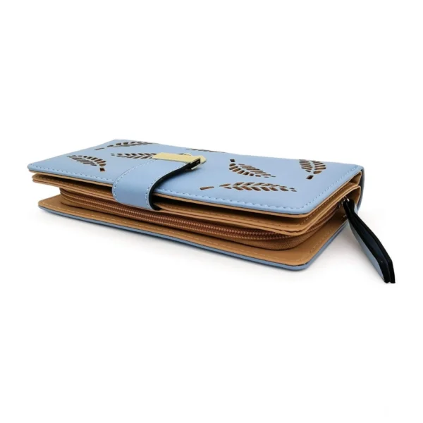 Women's Faux Leather Medium Snap Button Wallet (Blue) - Image 2
