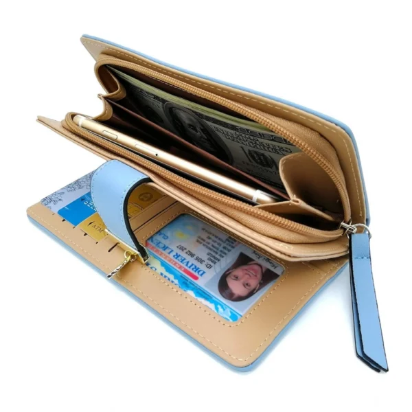Women's Faux Leather Medium Snap Button Wallet (Blue) - Image 4