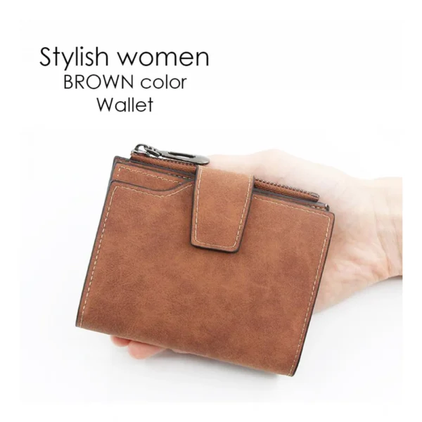 Women's Vegan Leather Small Zipper Wallet (Brown ) - Image 4