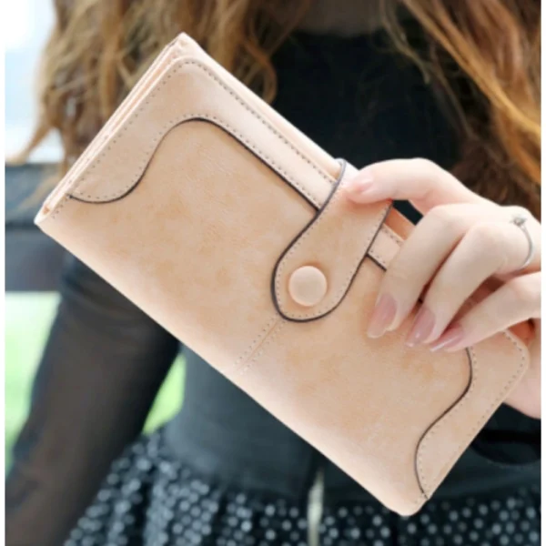Women's Faux Leather Medium Snap Button Wallet (Khakhi) - Image 4