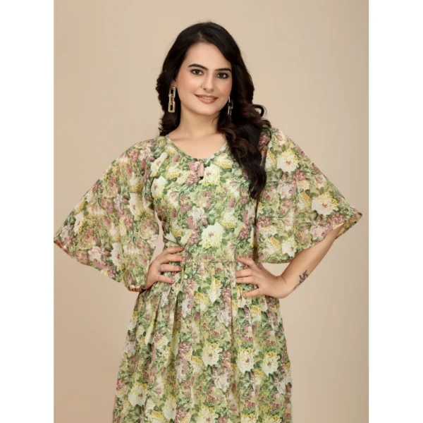 Women's Georgette Printed Round Neck Short Sleeve Dress (Green) - Image 6