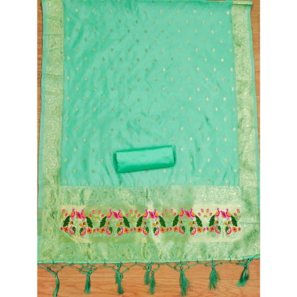Women's Banarasi Silk Printed Unstitched Salwar Suit Material With Dupatta (Seagreen, 3Mtrs) - Image 2