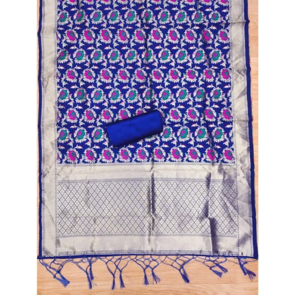 Women's Banarasi Silk Printed Unstitched Salwar Suit Material With Dupatta (Rblue, 3Mtrs) - Image 2