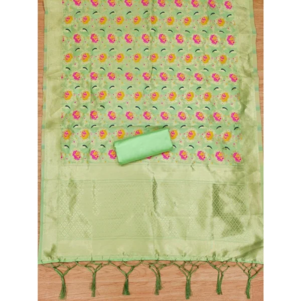 Women's Banarasi Silk Printed Unstitched Salwar Suit Material With Dupatta (Pista, 3Mtrs) - Image 3