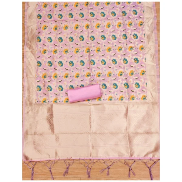Women's Banarasi Silk Printed Unstitched Salwar Suit Material With Dupatta (Pink, 3Mtrs) - Image 4