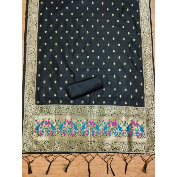 Women's Banarasi Silk Printed Unstitched Salwar Suit Material With Dupatta (Black, 3Mtrs) - Image 2