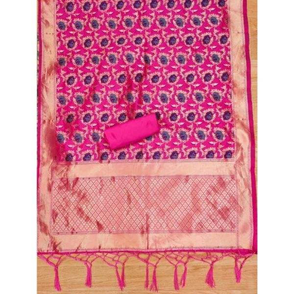 Women's Banarasi Silk Printed Unstitched Salwar Suit Material With Dupatta (Rani, 3Mtrs) - Image 3