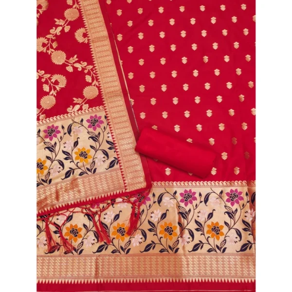 Women's Banarasi Silk Printed Unstitched Salwar Suit Material With Dupatta (Red, 3Mtrs) - Image 2