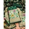 Generic Women's Banarasi Silk Printed Unstitched Salwar Suit Material With Dupatta (Green, 3Mtrs)