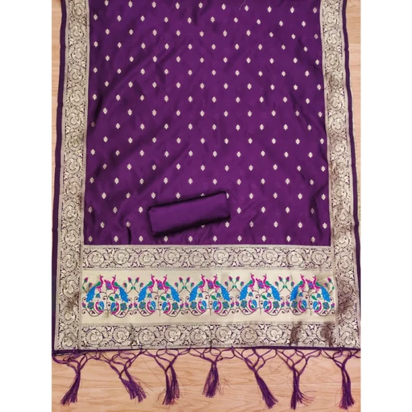 Women's Banarasi Silk Printed Unstitched Salwar Suit Material With Dupatta (Purple, 3Mtrs) - Image 2