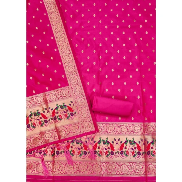 Women's Banarasi Silk Printed Unstitched Salwar Suit Material With Dupatta (Pink, 3Mtrs) - Image 2
