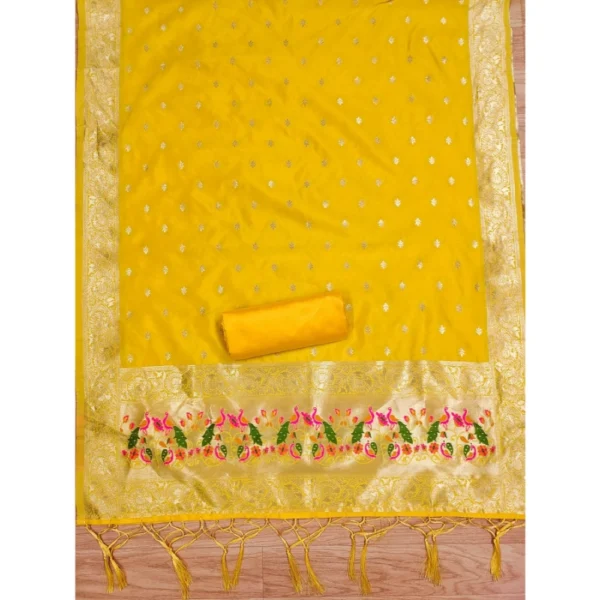 Women's Banarasi Silk Printed Unstitched Salwar Suit Material With Dupatta (Yellow, 3Mtrs) - Image 3