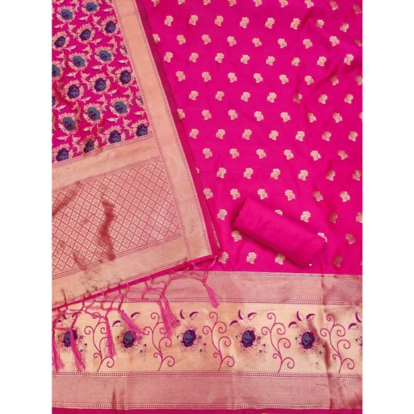 Women's Banarasi Silk Printed Unstitched Salwar Suit Material With Dupatta (Rani, 3Mtrs) - Image 2