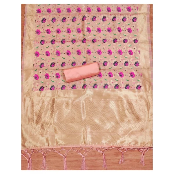 Women's Banarasi Silk Printed Unstitched Salwar Suit Material With Dupatta (Peach, 3Mtrs) - Image 3
