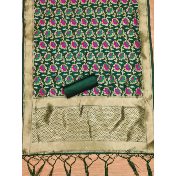 Women's Banarasi Silk Printed Unstitched Salwar Suit Material With Dupatta (Green, 3Mtrs) - Image 3