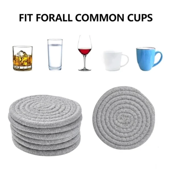 Cotton Rope Drink Coasters 6 Pcs Set (Grey) - Image 3