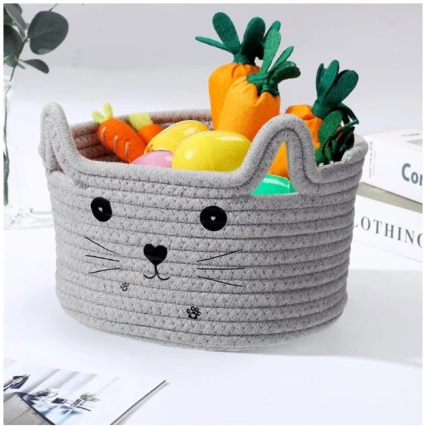 Cotton Small Cat With Face Basket Pack of 1 (Grey) - Image 3
