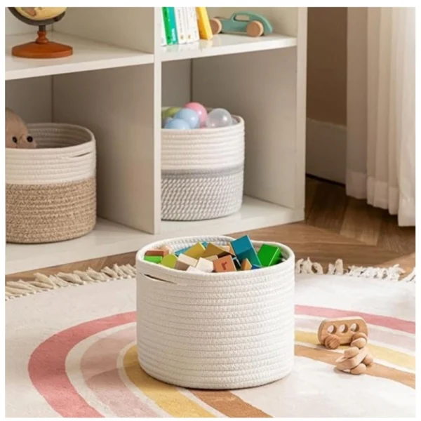Cotton Storage Rope Woven Baskets 9x7 Inch Pack of 1 (White) - Image 4