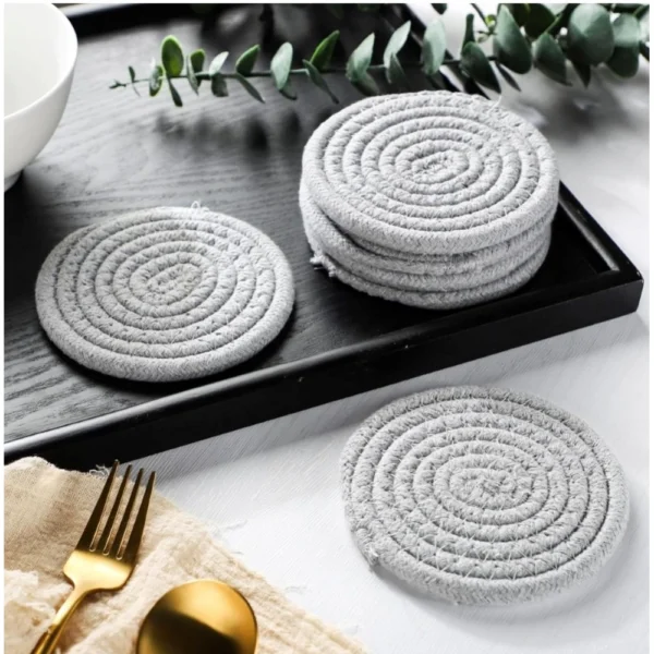 Cotton Rope Drink Coasters 6 Pcs Set (Grey) - Image 4