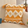 Cotton Tufted Cushion Pillow Cover 16x16 Inch Pack of 2 (Yellow White) - Image 2