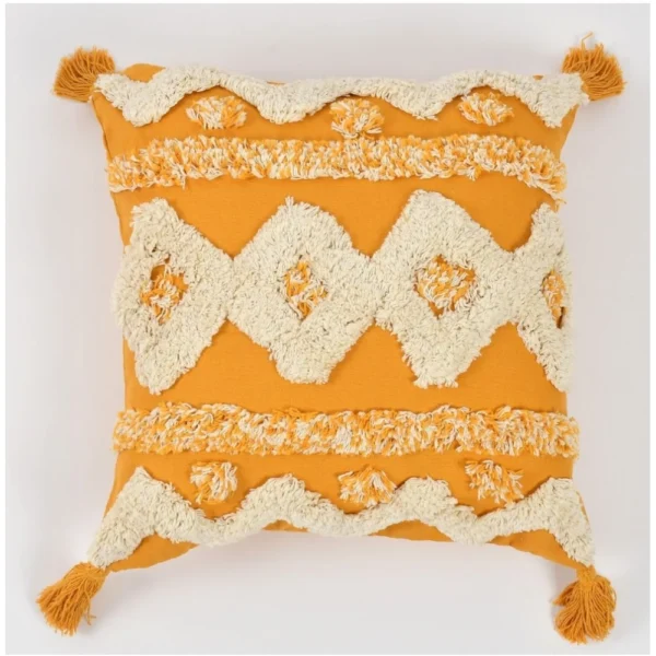 Cotton Tufted Cushion Pillow Cover 16x16 Inch Pack of 2 (Yellow White) - Image 4