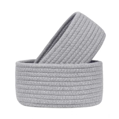 Cotton Storage Rope Woven Baskets Pack of 2 (Grey)