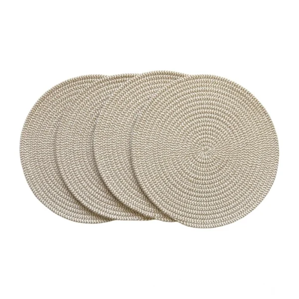 Cotton Dining Table Round Placemat Mats Set of 4 (Beige White) - Image 3