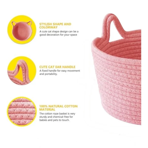 Cotton Plain Cat Basket 9x5 Inch Pack of 1 (Pink) - Image 3