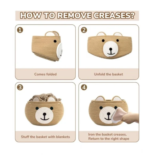 Cotton Bear Shaped Storage Baskets Pack of 1 (Beige) - Image 3