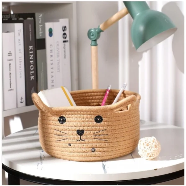 Cotton Small Cat With Face Basket Pack of 1 (Beige) - Image 2