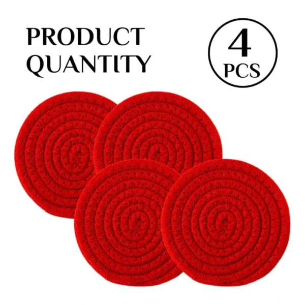 Cotton Rope Drink Coasters 4 Pcs Set (Red) - Image 3