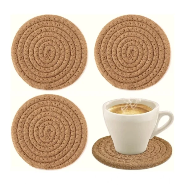 Cotton Rope Drink Coasters 4 Pcs Set (Beige) - Image 4