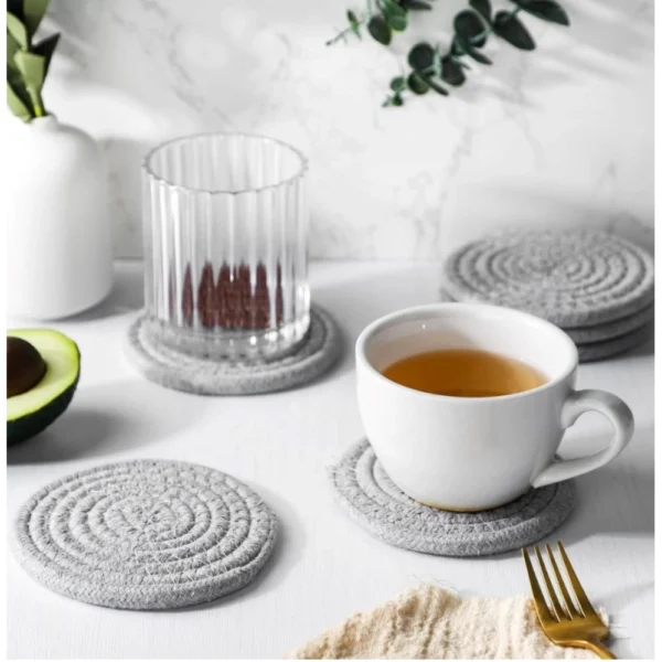 Cotton Rope Drink Coasters 6 Pcs Set (Grey) - Image 2