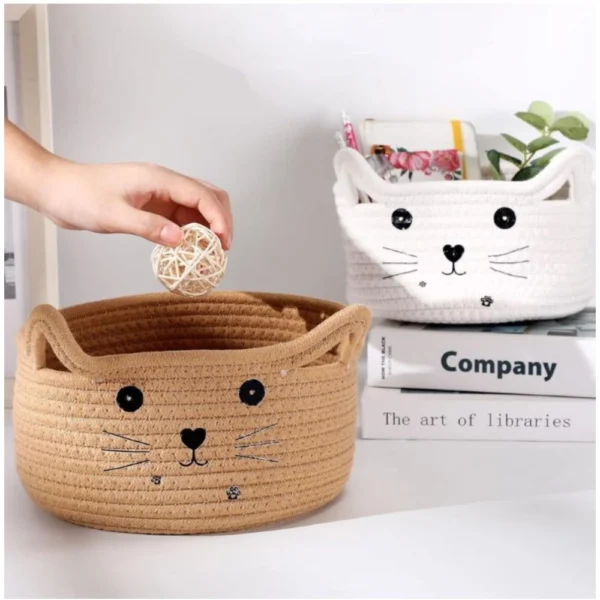 Cotton Small Cat With Face Basket Pack of 1 (Beige) - Image 3