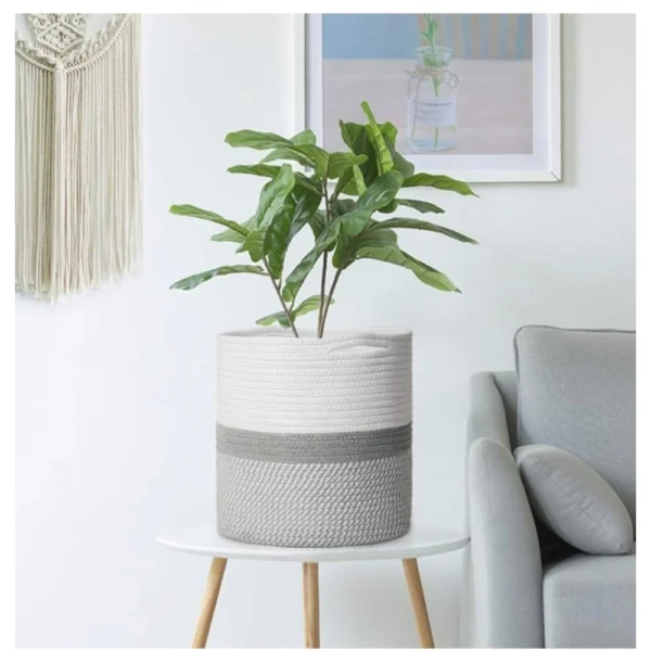 Cotton Large Woven Storage Basket 11x11 Inch Pack of 1 (Grey White) - Image 2