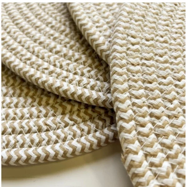 Cotton Dining Table Round Placemat Mats Set of 4 (Beige White) - Image 2